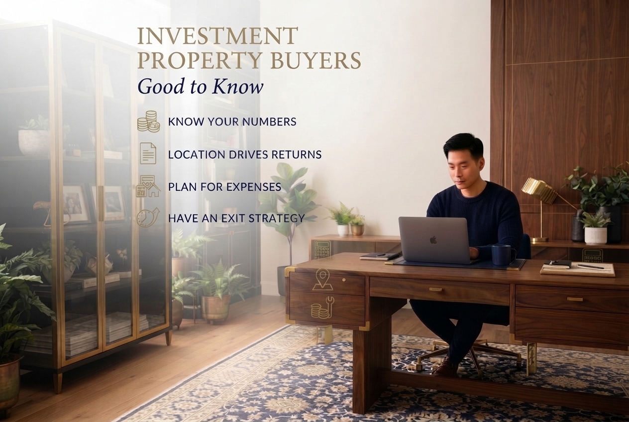 Investment property buyers: know your numbers, location drives returns, plan for expenses, have an exit strategy.