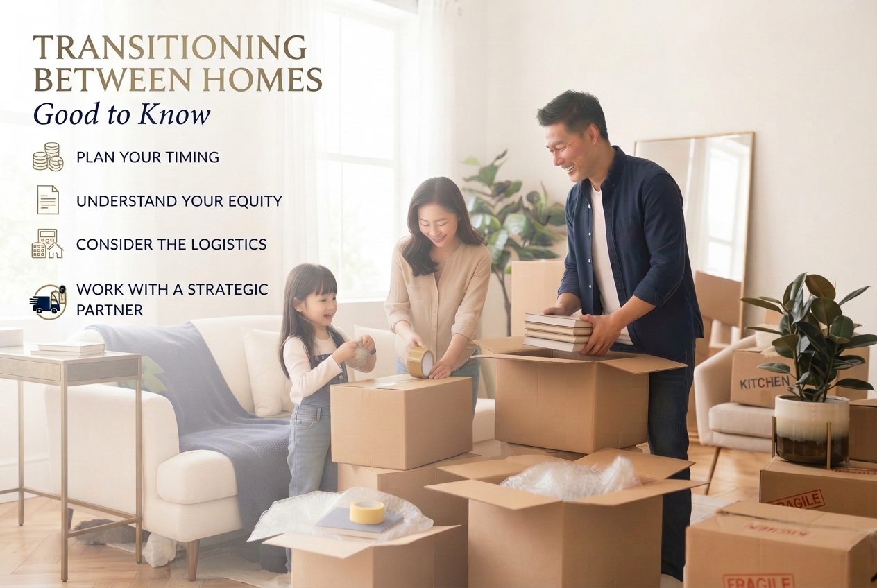Transitioning between homes: plan your timing, understand your equity, consider the logistics, work with a strategic partner.